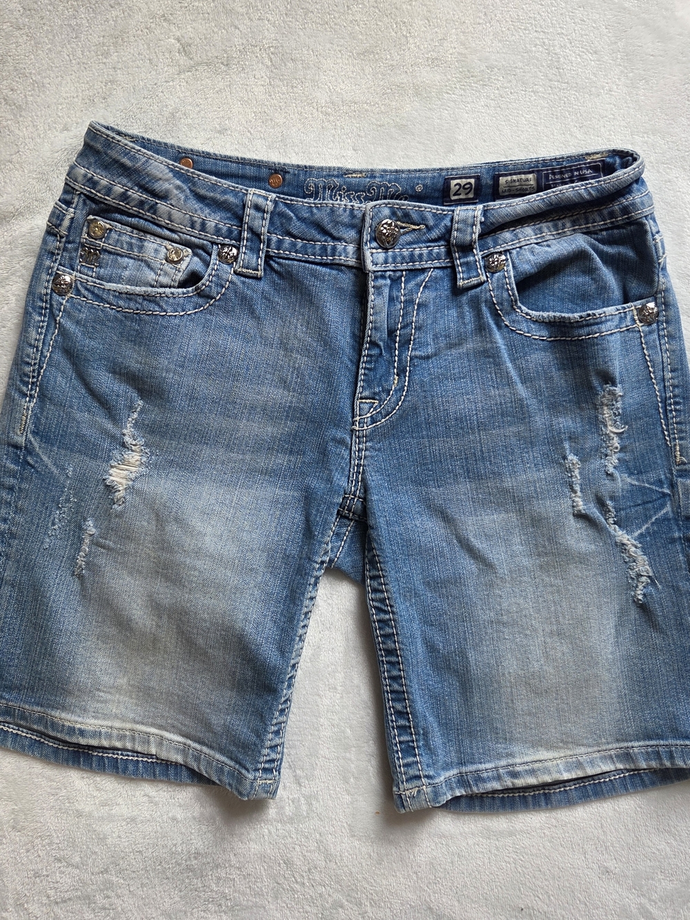 Miss Me Y2K Vintage 2000s Light Blue Distressed Studded Denim Shorts - Women